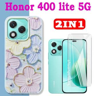 2-In-1 Honor 400 Lite Screen Protector - High Definition Tempered Glass Anti-Peeping Film & Colorful Jelly Phone Case Dual-Layer Protective Cover