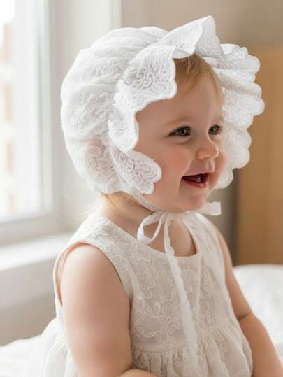 1頂宮廷風格的公主帽,帶有蕾絲飾邊,適合新生兒和嬰兒,適合戶外活動,繡有可愛的圖案,非常適合做胎兒或保暖帽,時尚精美的設計