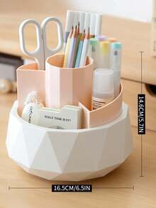 Rotating Pen Holder, Diamond Pattern Creative Desk Organizer Box, Large Capacity Plastic Stationery Storage Container, Luxurious High-End Feel - Multicolor - View 12