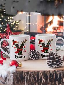 1pc, 11OZ, Personalized Christmas Mug, Christmas Letter Mug, Monogram Coffee Mug, Personalized Gift, Custom Holiday Gift, Custom Name Mug, Xmas Mug - Multicolor - View 5
