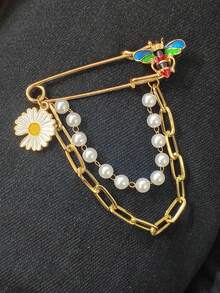 复古珍珠流苏胸针，可别在女士包包上，情人节、母亲节礼物，金色饰品