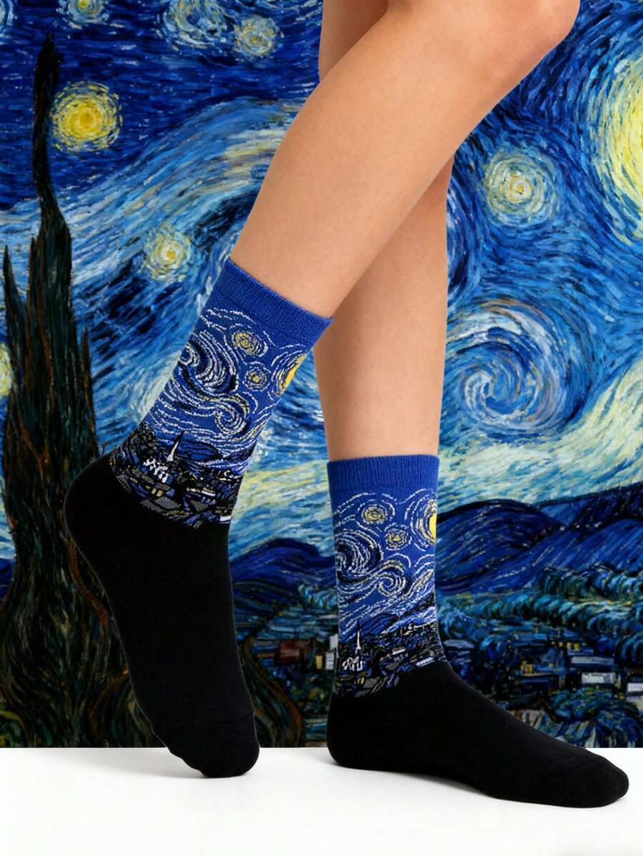 1 Pair Unisex Starry Sky Patterned Socks, Fashion Long Socks, Versatile
