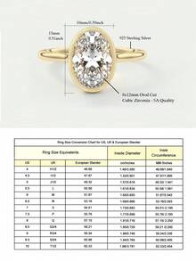 XUJIA 925纯银8x12毫米椭圆形切割立方氧化锆单钻订婚戒指（女士款）