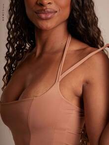 Cropped Corset Tank Top With Double Straps - Marrón Mocha - Ver 2