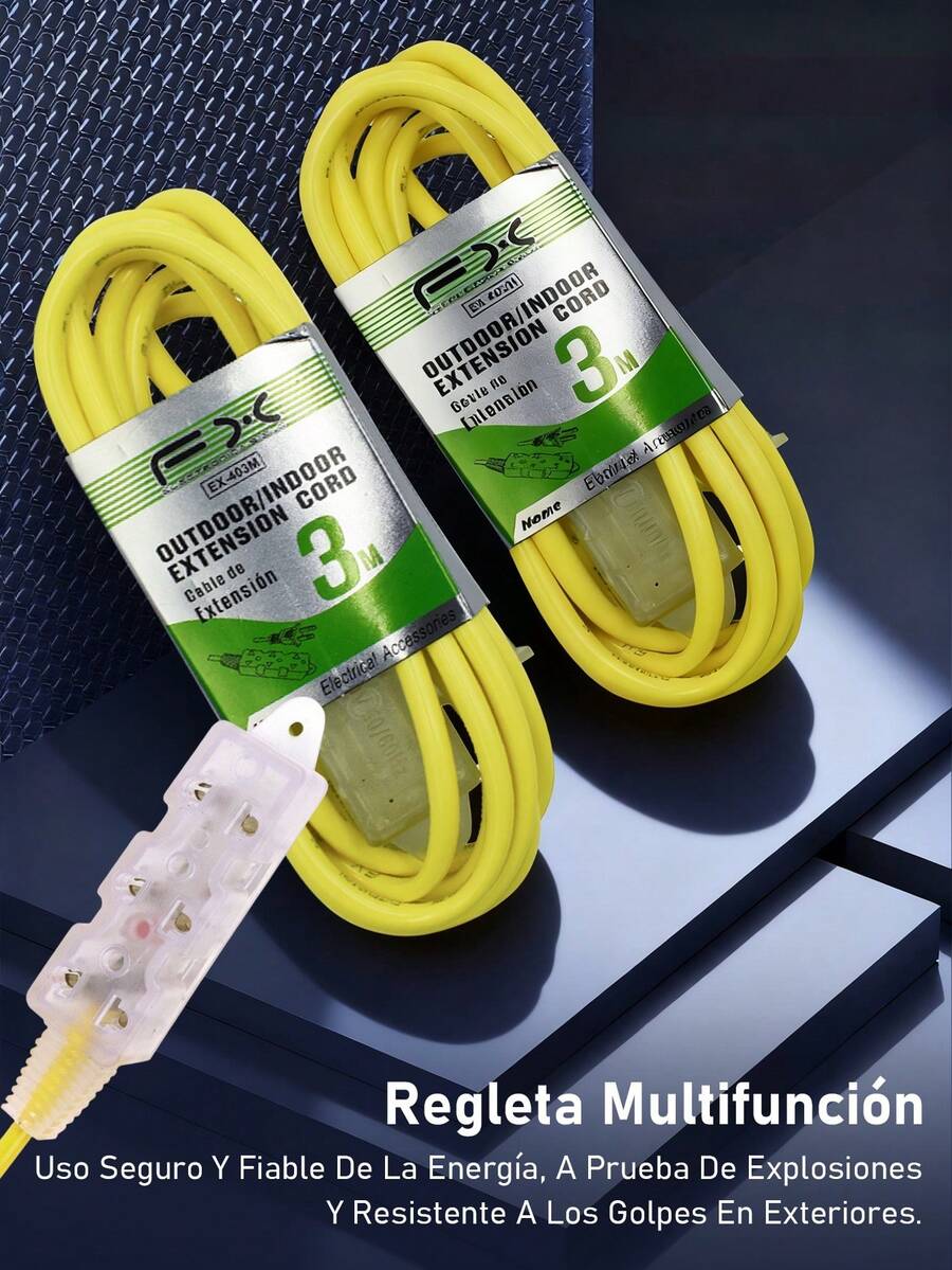 EXTENSION 4 ENCHUFE 3M/5M/7M/10M/15M DE USO RUDO PARA EXTERIOR HOGAR - 3 metros--2 piezas - Ver 1
