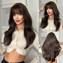 NICKY WALL Long Curly Synthetic Heat-Resistant Wig With Natural Bangs In Curly Brown Wig, 24 Inches Long, Made From Fiber, Suitable For Daily Use, Natural And Realistic Hairpiece.