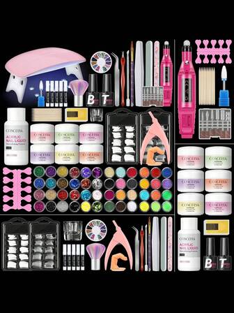 coscelia 38 件丙烯酸指甲套装，包含所有 6 种颜色的丙烯酸指甲粉专业指甲套装丙烯酸套装，带紫外线指甲丙烯酸套装，用于指甲延长或丙烯酸雕刻丙烯酸粉套装（指甲锉和指甲胶随机发货）