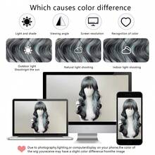 Women's Long Curly Hair With Bangs, Gray-Green Gradient Black Layered Curly Wig, Made Of Heat-Resistant Synthetic Fiber, Fashionable And Unique, Suitable For Everyday Wear, Vacations, Music Festivals And Parties, And Cosplay. - Ombre - View 6