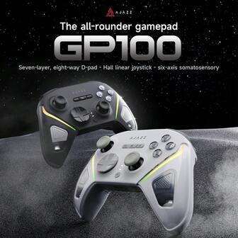 AJAZZ GP100 Wireless Gaming Controller, Fully Mechanical Detachable Buttons, Dual Trigger Buttons, Dual Eccentric Vibration, 4-Level Vibration, 6-Axis Gyro Sensor, Dynamic RGB, Ultra-Low Latency, Macro Editing Keys, Rechargeable