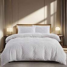 Luxury Thick Winter Comforter - Super Soft Microfiber Filled, Quilted Solid Color Diamond 3D Jacquard Duvet Cover, Suitable For All Seasons, Machine Washable - Perfect For Bedroom, Hotel And Guest Room (Pillow Case Not Included) - White - View 14