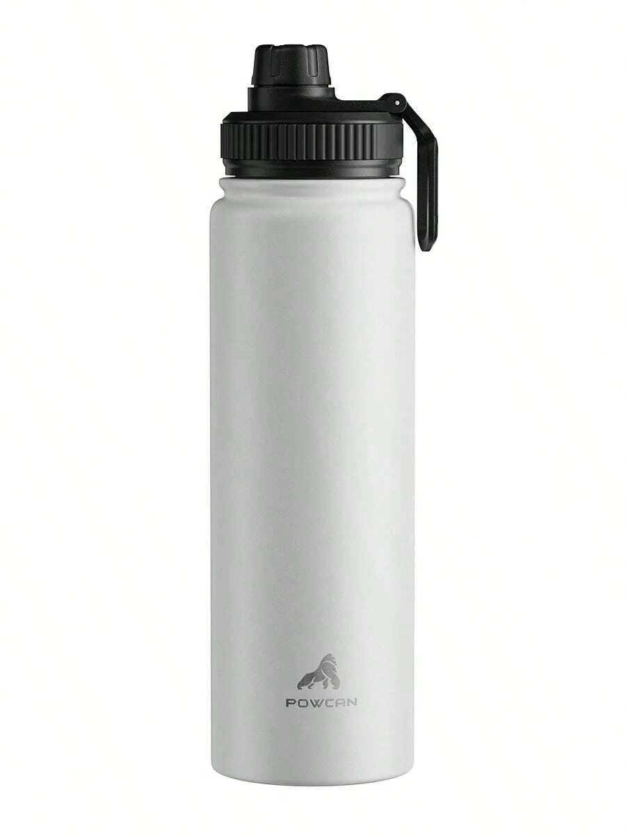 Powcan 26oz insulated stainless steel sports water bottle with spout and handle lid, wide-mouth bottle, double-wall stainless steel, leak-proof design, suitable for sports, outdoors, travel, school, and office