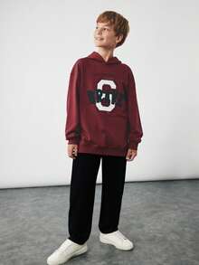 Young Boy Simple Black Wash Wide Leg Jeans, Versatile Casual Wear, Adjustable Elastic Waist Loose Fit Straight Leg Denim Pants - Black - View 5