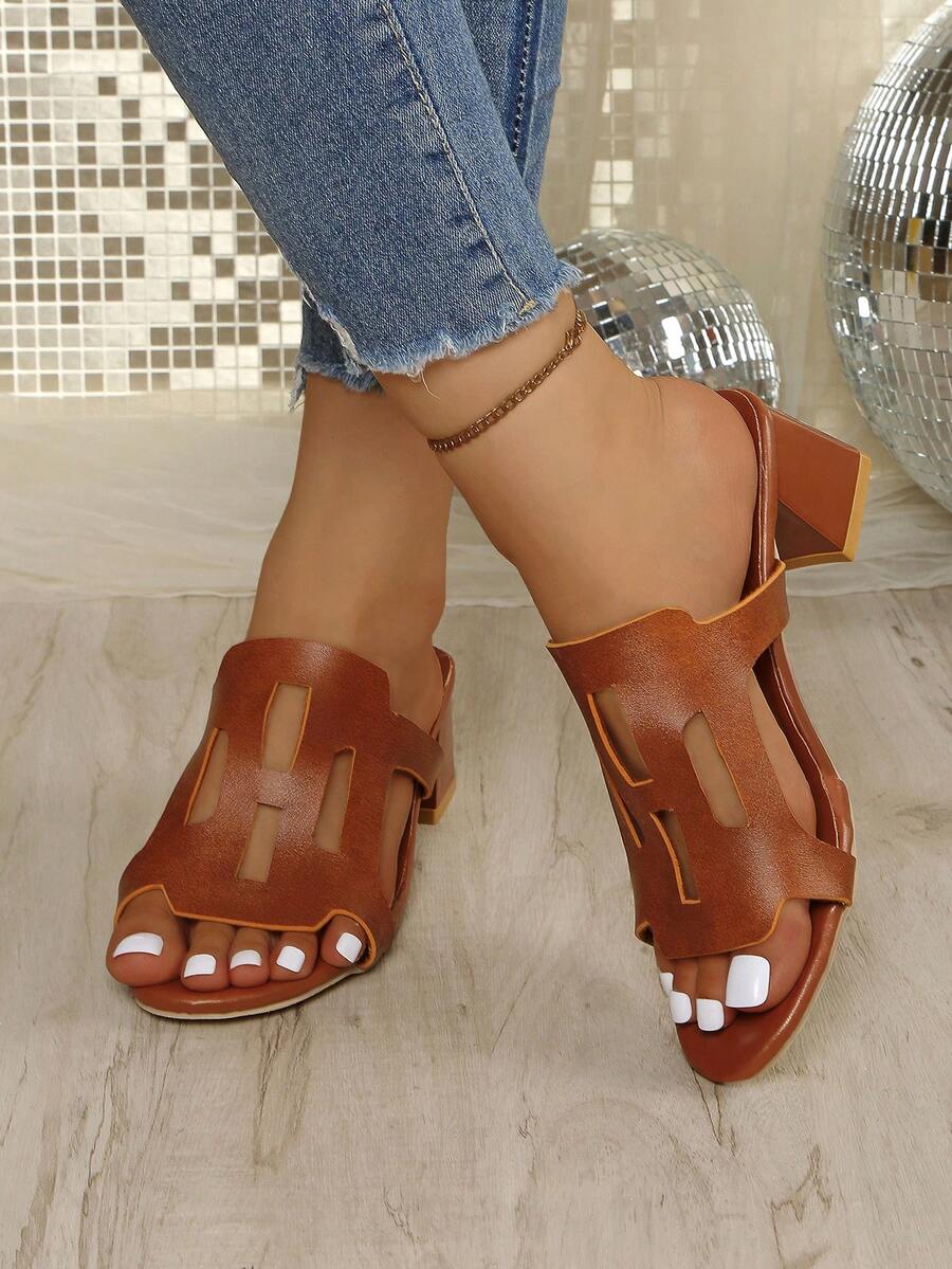 2025 Sommer Neue Offene Plateau-Absatz High Heel Sandalen Damen Halbschuhe, Europäischer Stil - Braun - Übersicht 1