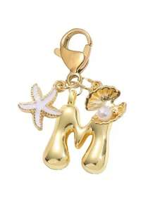 1pc A-Z Alphabet Gold Bubble Letter Cute Pendant Keychain, Shell And Starfish Accessories, Keychain, Ring Bag, Backpack Pendant, Car Pendant, Perfect Vacation, Shopping, Beach, Camping, Wallet And Handbag Accessories. Suitable For Women, Friends, Classmates Gift Decoration, Fashion Creative Design Birthday Gift Accessories, Summer Bag Charms, Ladies' Fashion Accessory, Durable Metal Keyring, Aesthetic Gift Idea, Novelty Keychain, Back To School Car Accessories Goth Y2k - 彩色 - 查看 5