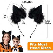 Shinto Cat Ears Headband, Furry Animal Ears Costume Hairband Cute Cat Accessories For Halloween Cosplay Party & Dress Up,30217886 - 黑色 - 查看 2