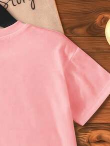 Young Girl Strawberry Print Round Neck Short Sleeve Casual Versatile T-Shirt - Pink - View 6