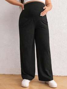 Autumn/Winter New Plus Size Maternity Pants, Super High Waist Elastic Casual Maternity Flare Pants, Adjustable Waistband, Comfortable Soft Yoga Leggings - Black - View 4