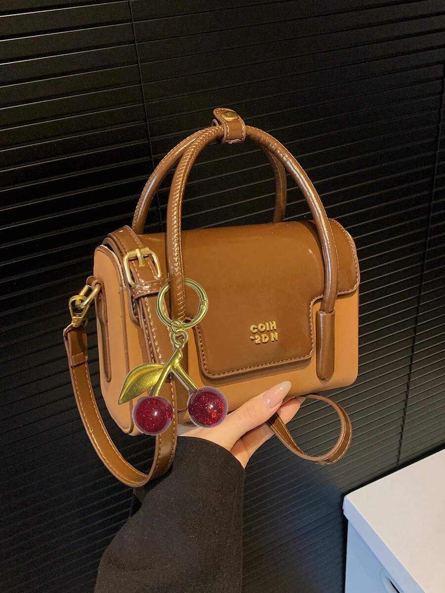 Faux Suede & PU Patchwork Luxurious Handbag, Fashionable Tote Bag, Retro Red Color Crossbody Shoulder Bag - Multicolor - View 1