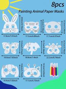 8pcs Animal Paper Masks, DIY Coloring Paper Masks With Watercolor Pens, Elephant, Butterfly & Mixed Animal Designs For Photo Booth Props, Suitable For Birthday Party, Baby Shower, Party Masks, Jungle Theme Birthday Party Costumes & Accessories, Blindfold Party Favors, Includes 8 Masks/8 Elastic Strings/6 Pens, Multifunctional Accessories For Various Occasions - Multicolor - View 4
