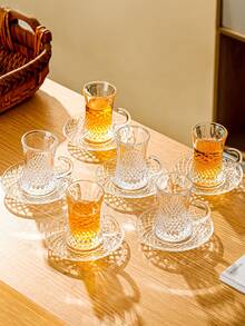 12pcs/18pcs Vintage Turkish Tea Cup Saucer Set - Elegant Gold Embossed Arabic Coffee/Tea Cups With Non-Slip Coasters, Reusable Glassware, Suitable For Ramadan (Eid Al-Fitr) - Multicolor - View 8