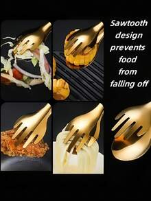 1PC Minimalist Gold & Silver Salad Tongs, Stainless Steel 2-In-1 For Salads, Pasta & Side Dishes, Great For Modern Kitchens, Studio Apartments, Holiday Gifting (Christmas, Thanksgiving) - Sleek & Functional, Must-Have For Minimalist Homes & Gift For Design Lovers #MinimalistKitchen #StudioApartment #HolidayGift #DesignLover #SleekUtensils - Multicolor - View 10