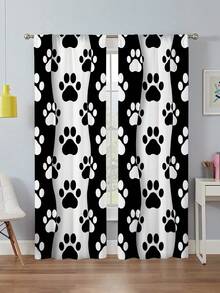 2pcs Art Deco Style Dog Paw Print Pattern Doorway Curtains,Without Holes Curtain,Refer To Bedroom Office Kitchen Living Room Study Home Decor - Multicolor - View 11