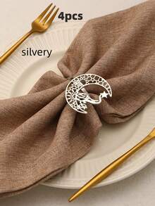 4 piezas Anillos para servilletas con diseño hueco de luna y estrella, portaservilletas de mesa creativo para días festivos - Multicolor - Ver 7