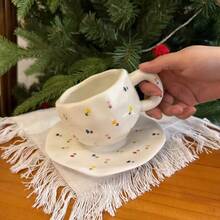 2个陶瓷咖啡杯，休闲水杯，牛奶杯，夏季饮具，厨房用品，家用厨具，生日礼物，手工不对称陶瓷咖啡杯碟套装，彩绘图案马克杯 - 多選 - 查看 3