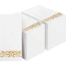 200 paquete de servilletas de papel desechables, servilletas de 3 capas para la cena con ribete dorado para invitados, toallas de papel absorbentes y suaves para el baño, cocina, cena, fiesta, boda o evento - Oro + 200 - Ver 2