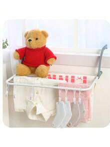 1pc Portable Foldable Clothes Drying Rack, Suitable For Drying Socks On Balcony Railing Or Window Sill, Compact And Space-Saving - White - View 3