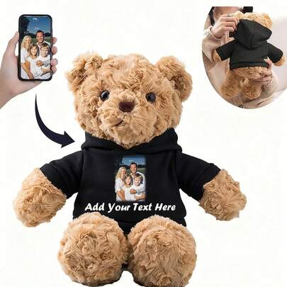 Gấu bông Teddy có thể tùy chỉnh chữ và hình ảnh, quà tặng thú vị, quần áo búp bê, đồ trang trí Giáng sinh, phụ kiện phòng ngủ bé gái, đồ trang trí phòng bé trai, quà Giáng sinh, đồ trang trí sinh nhật, quà tặng cá nhân hóa (phiên bản hộp quà, không bao gồm hoa hướng dương), thú nhồi bông