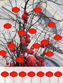 30/16个植绒红灯笼 DIY迷你吉祥吊灯，中国新年灯笼，DIY福字红灯笼摆件，婚礼派对装饰，中国春节新年礼物，家居装饰，场景装饰，主题派对装饰