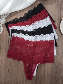 6pcs/Pack Women's High Waist Sexy Lace Thong Panties - Multicolor - View 5
