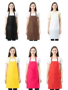 黑色围裙一件装，可调节厨房围裙，女士涤纶围裙，可擦手烹饪工作服，涤纶腰部防油防水，简约黑色围裙带口袋，加厚腰部设计，时尚家务厨房工作服，厨房用品 - 彩色 - 查看 9