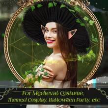 3 Pcs Mushroom Hat Accessories Set Renaissance Medieval Costume Victorian Fairy Elf Outfit Ears Garland Women - 黑色 - 查看 4