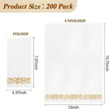 200 paquete de servilletas de papel desechables, servilletas de 3 capas para la cena con ribete dorado para invitados, toallas de papel absorbentes y suaves para el baño, cocina, cena, fiesta, boda o evento - Oro + 200 - Ver 5