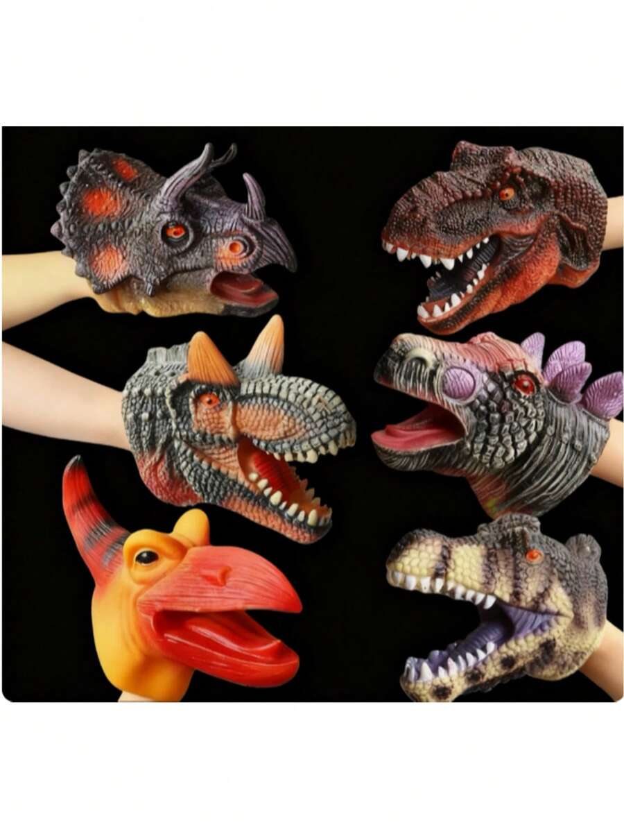 1个恐龙手偶，动物手套，软橡胶霸王龙，霸王龙，青少年仿真动物模型，鲨鱼手臂，鲨鱼头