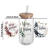 4 件优雅的圣诞快乐和新年快乐 DIY 转印 - UV DTF 自粘标签，带有红色、绿色、金色 - 适用于玻璃、金属、木材、塑料 - 非常适合罐子、礼物、花环、装饰品 - 节日装饰用品，按季节家居装饰、节日刻字、持久粘合剂、装饰贴纸、家居装饰品 - 彩色 - 查看 3