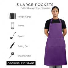RAJRANG 1OO% Cotton CooFKing Apron With 3 Pockets Kitchen Chef BBQ Adjustable Bib Aprons For Women Men,SparklingGrapeViolet - Nho lấp lánhViolet - Xem 5