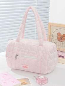 Fashionable Quilted Travel Bag Quilted Small Duffle Bag Gym Bag Floral Print Overnight Bag Weekend Commute Bag Lightweight Printed Floral Shoulder Bag  Travel Tote Bag Yoga Bag Small Size Travel Bag For Daily Life ,Travel ,Commute ,Sport , - 粉色 - 查看 1