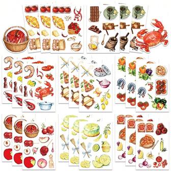 8张水彩美食贴纸，卡通美味食物图案，DIY手册、笔记本电脑、手机、行李箱、冰箱贴纸，女士礼物