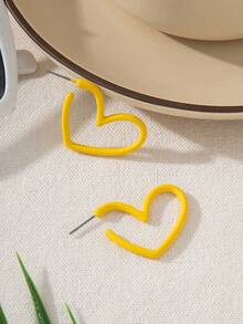 1对时尚2025情人节新款心形光滑金属耳环，简约红色哑光漆心形耳环，优雅设计，百搭女士饰品，适合派对、日常佩戴，情人节礼物 - 愛心耳環 - 查看 18