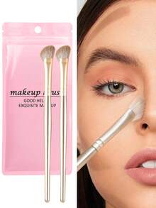 2pcs Soft Portable Angled Nose Highlight Brush, Professional Makeup Tool For Contouring,Foundation Brush,Concealer Brush,Blush Brush,Contour Brush,Blush Brush,Bronzer Brush,Powder Brush,Foundation Brush,Blush Brush,Christmas, Winter, Pink, Graduation, Birthday, Holiday, Summer, Autumn - Multicolor - View 2