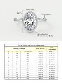 XUJIA 925纯银8x12毫米椭圆形切割立方氧化锆单钻订婚戒指（女士款）