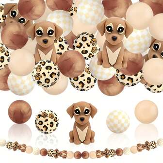 25颗硅胶珠，卡其色狗爪格子图案，适用于珠宝装饰，例如耳环、项链、包包、钢笔、手机链、化妆刷、钥匙扣等，DIY套装，适合万圣节、感恩节、圣诞节、返校季礼物。