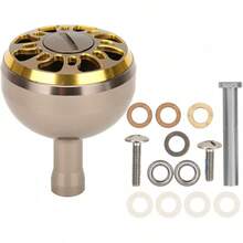 Keenso Perilla de Carrete de Pesca de 38 mm, Perilla de manija de Rueda de Pesca de Metal para carretes giratorios Modelo 2000-6000 MEOS - Café dorado - Ver 2