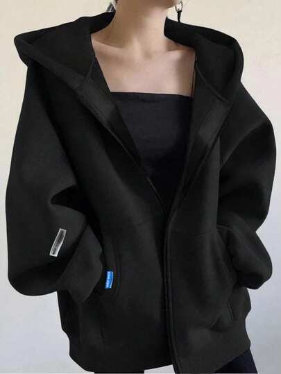 1pc Teen Girls Casual Minimalist Thermal Lined Hooded Sweatshirt Sweatshirt, Warm For Spring, Autumn & Winter