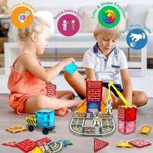 Magnetic Blocks Road Set With Magnet Crane Car Toys, Construction Toys For Kids , Creative Magnetic Building Blocks Toddler Toys, Gifts For Boys & Girls,Accessories Random Color