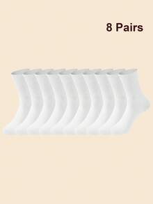 10双女士纯色休闲中筒袜，秋季袜子