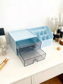 منظم مستحضرات التجميل ذو سعة كبيرة مع أدراج - صندوق تخزين مكياج محمول للشفاه والعناية بالبشرة، بلاستيك متين، صندوق تخزين مستحضرات التجميل، صينية الخزانة، أكثر من حجرة واحدة - أبيض - مشاهدة 3